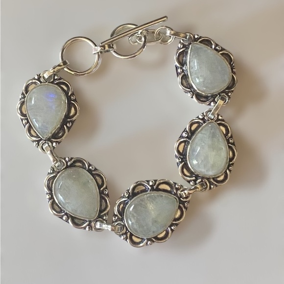 NWT 925 Moonstone silver ring size 8 bracelet 7-8” top quality with gift box - Picture 3 of 6